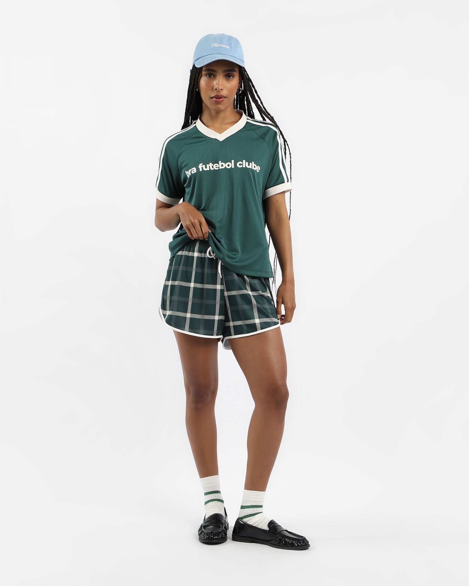 Short feminino com elástico xadrez - verde
