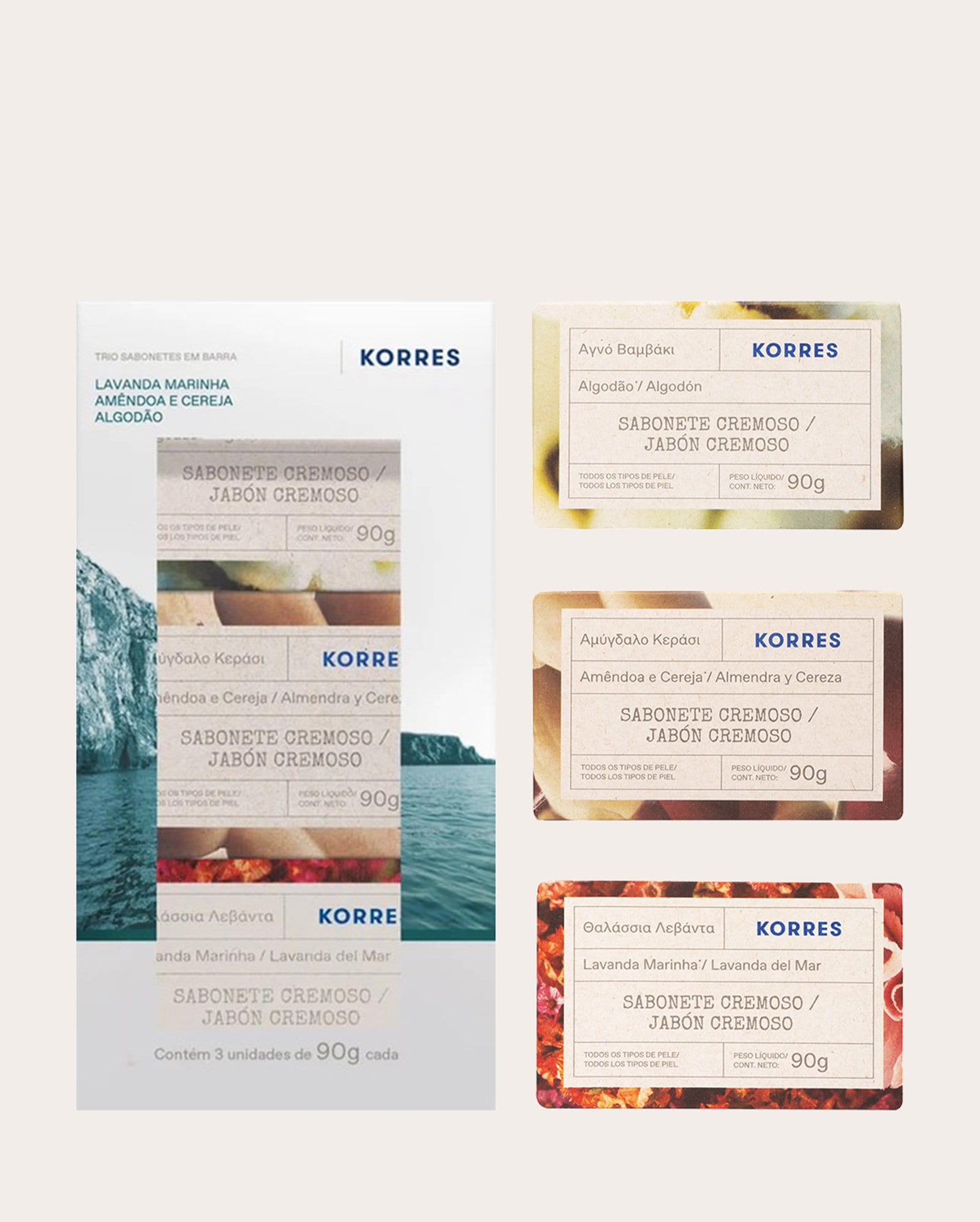 Kit sabonete em barra 3 itens Rhodes Island 90g cada | Korres