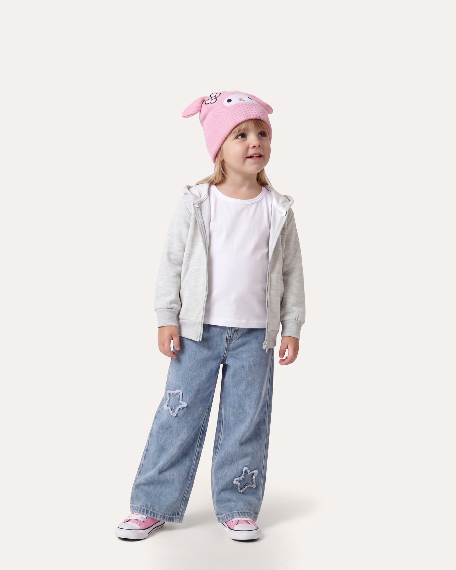 Calça jeans infantil wide leg estrelas 1-6A - denim médio