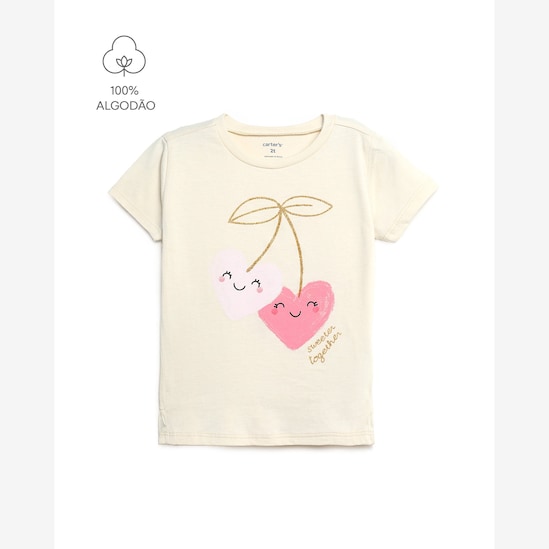 Camiseta infantil coração - bege | Carter's
