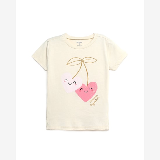 Camiseta infantil coração - bege | Carter's