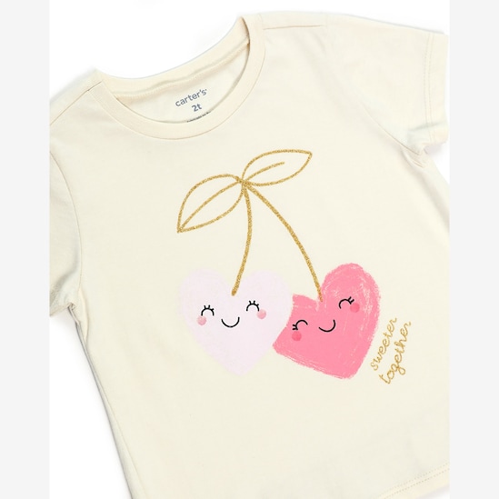 Camiseta infantil coração - bege | Carter's