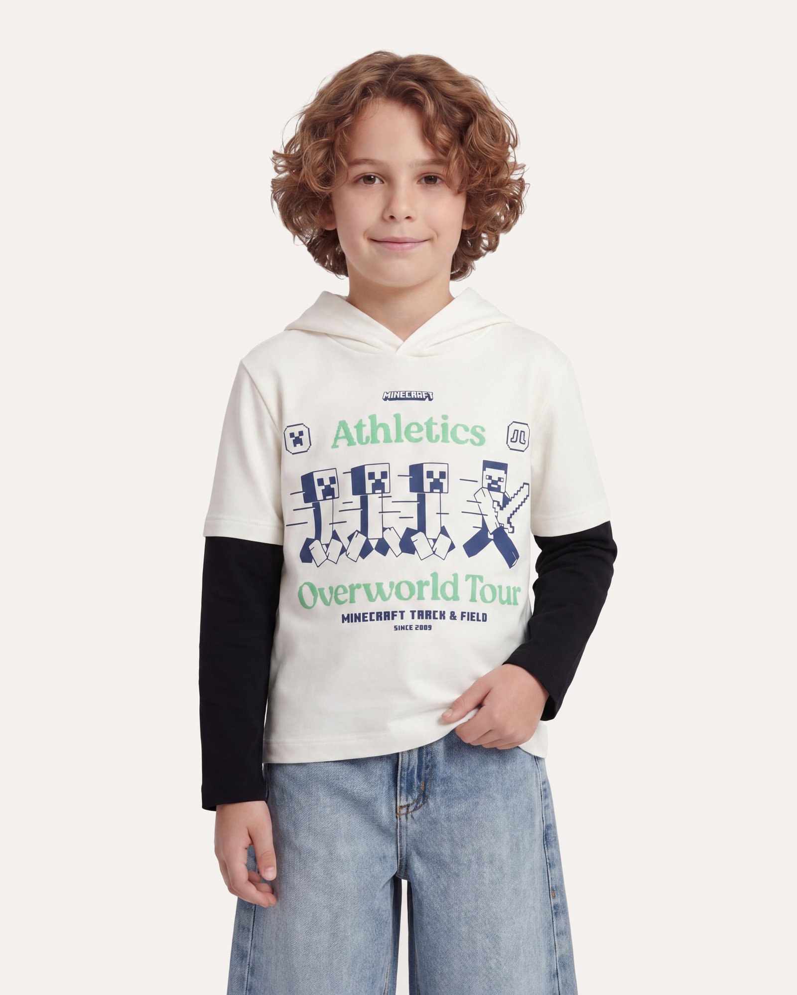 Camiseta infantil manga sobreposta 6-14A - off-white | Minecraft