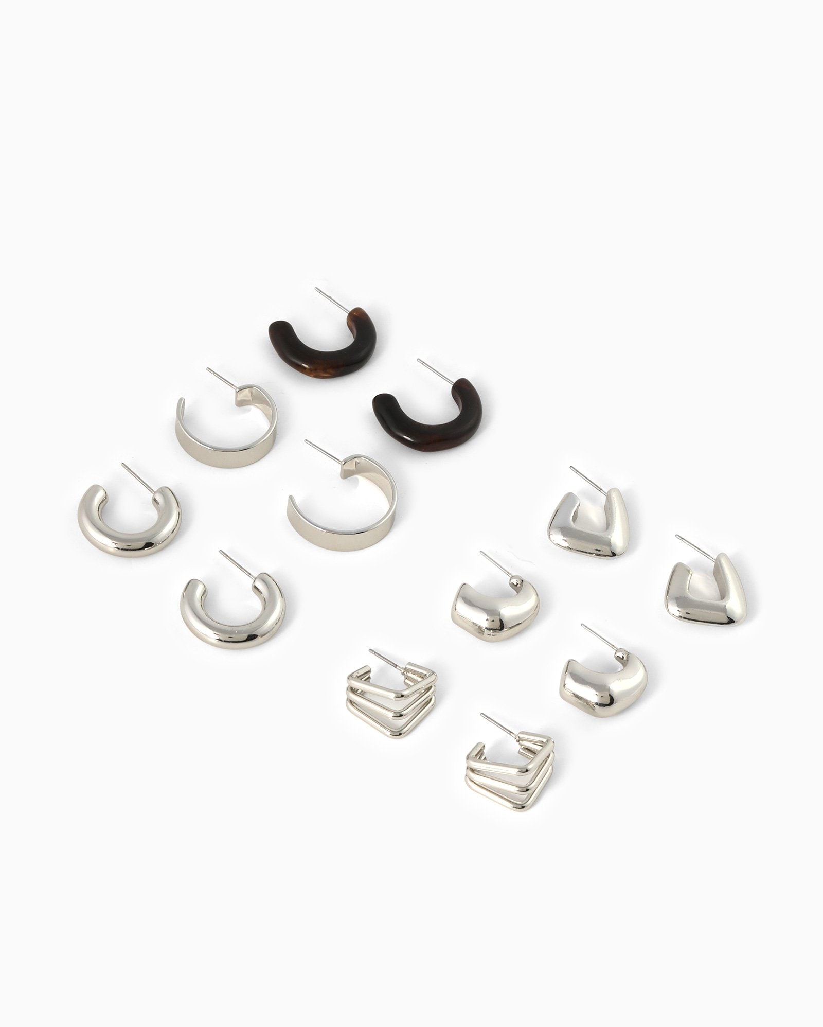 Kit brinco feminino 6 pares argolas - prata