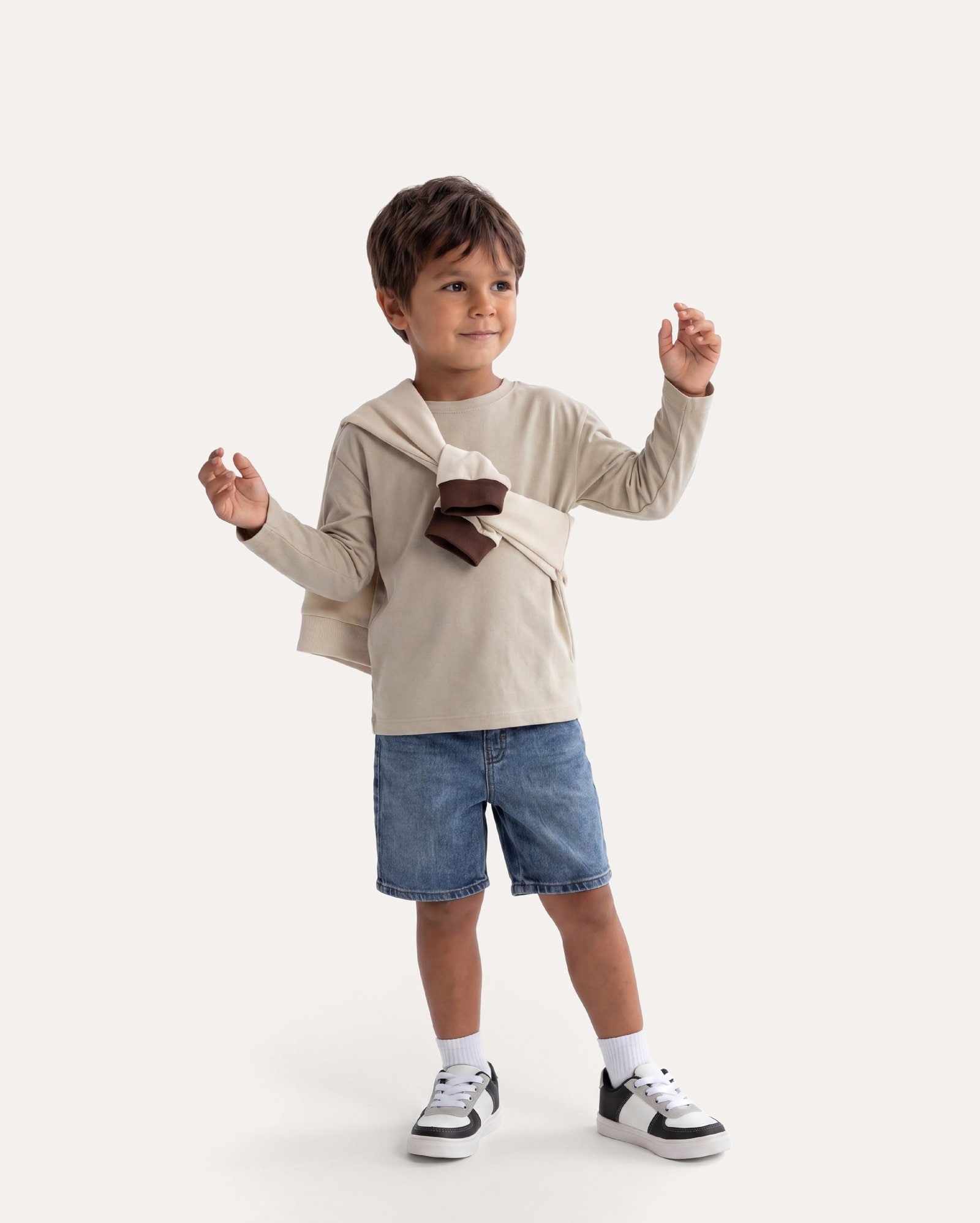 Bermuda jeans infantil cós com elástico 1-6A - jeans médio