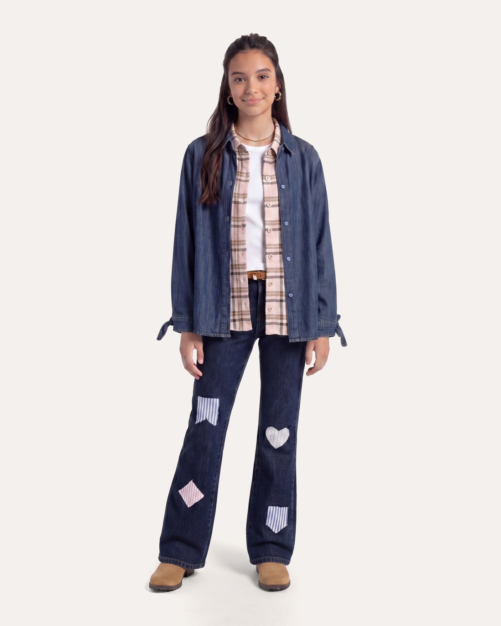 Calça jeans infantil flare customizável 6-14A - denim médio