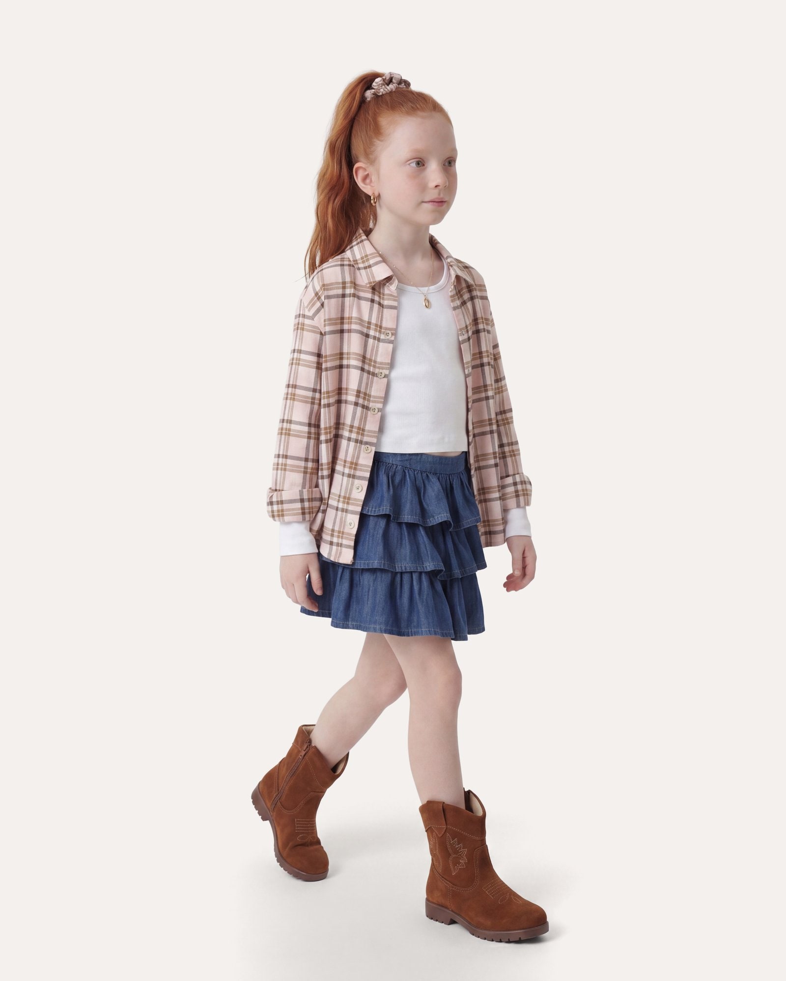 Saia jeans infantil com scrunchie 6-14A - denim médio