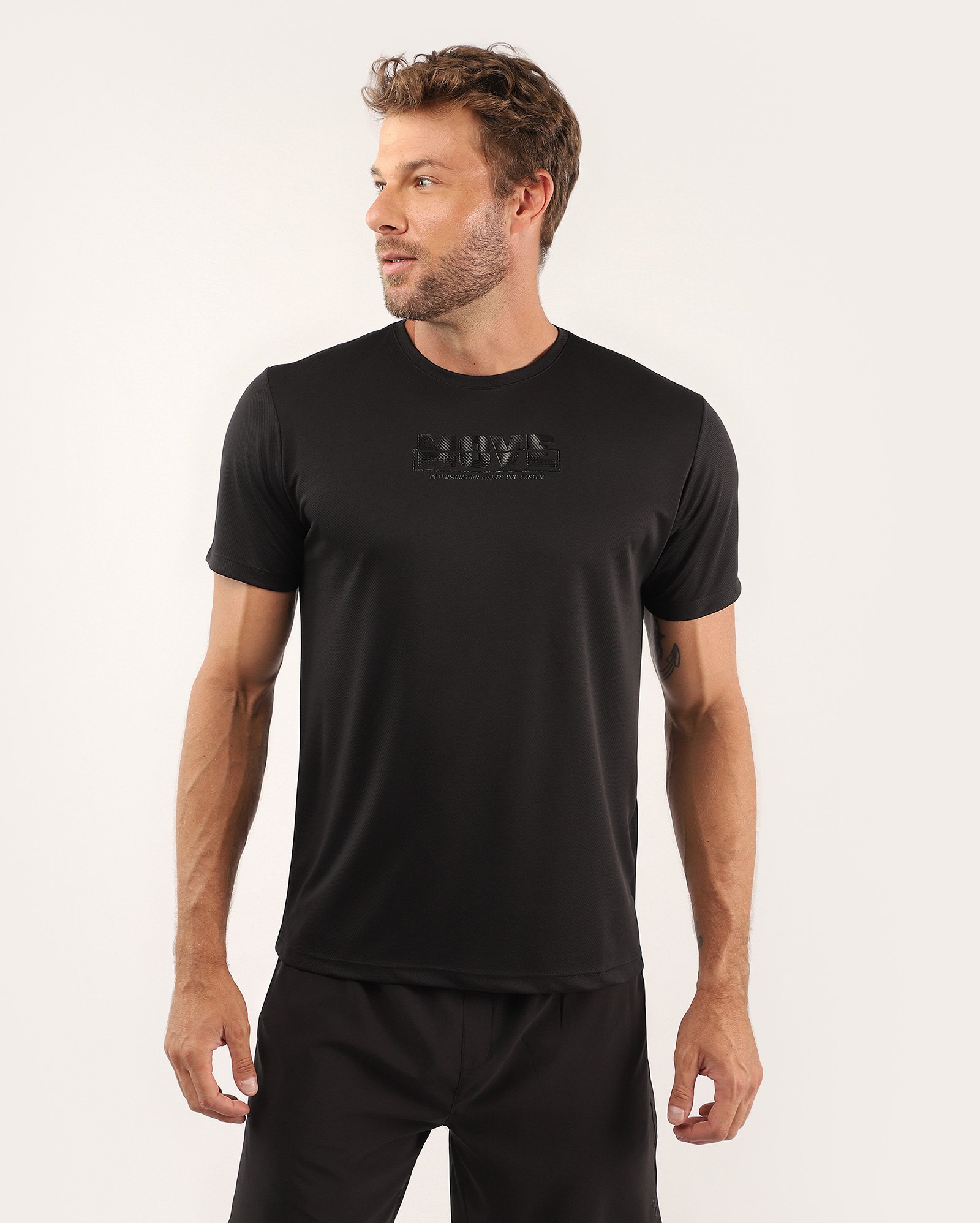 Camiseta esportiva masculina estampada - preta | Body Work