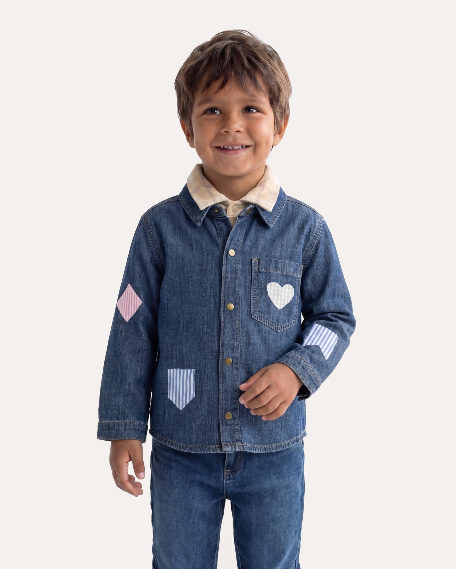 Camisa jeans infantil customizável 1-6A - denim médio