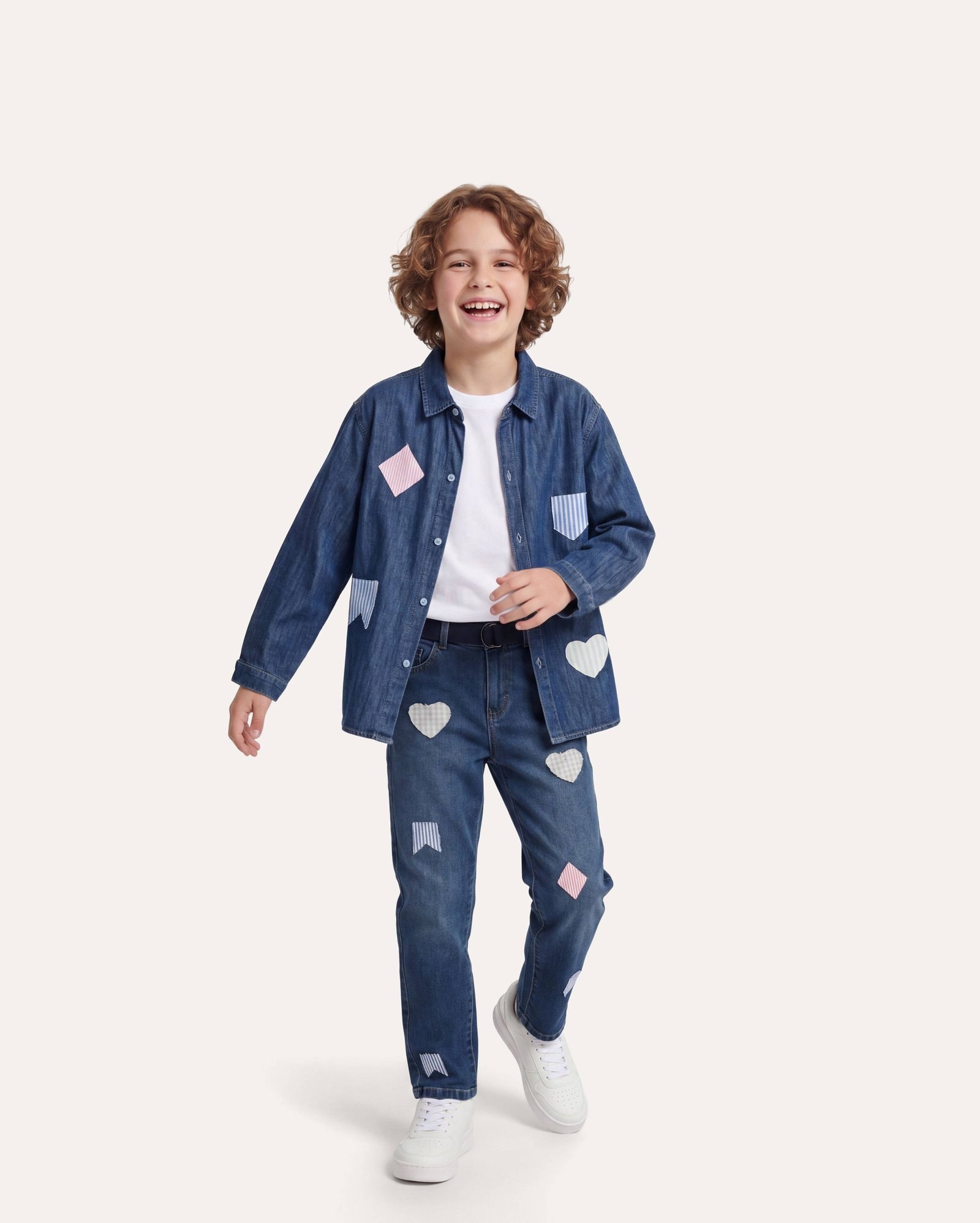 Calça jeans infantil skinny customizável com cinto 6-14A - denim médio