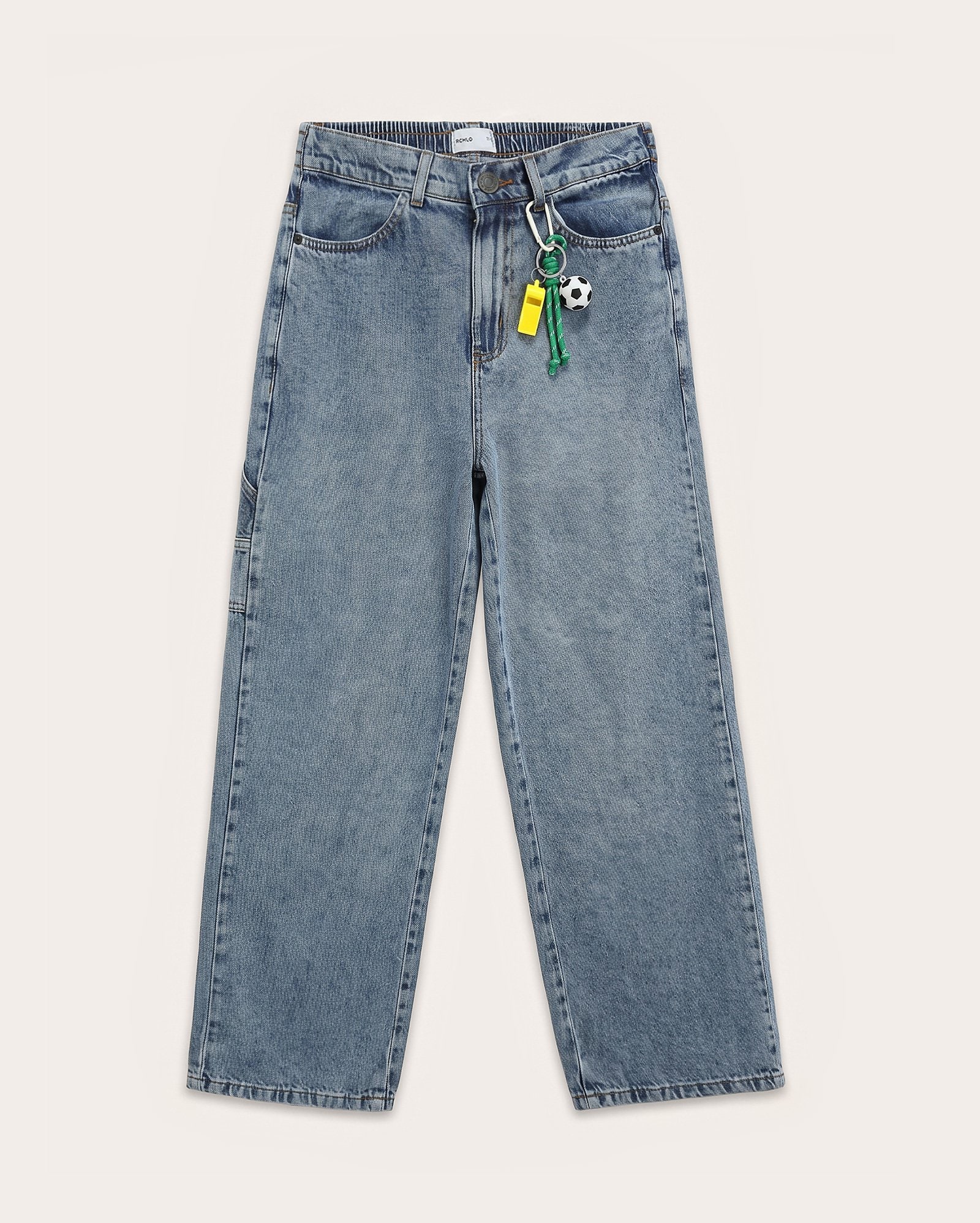 Calça jeans infantil com chaveiro Brasil 6-14A - denim médio
