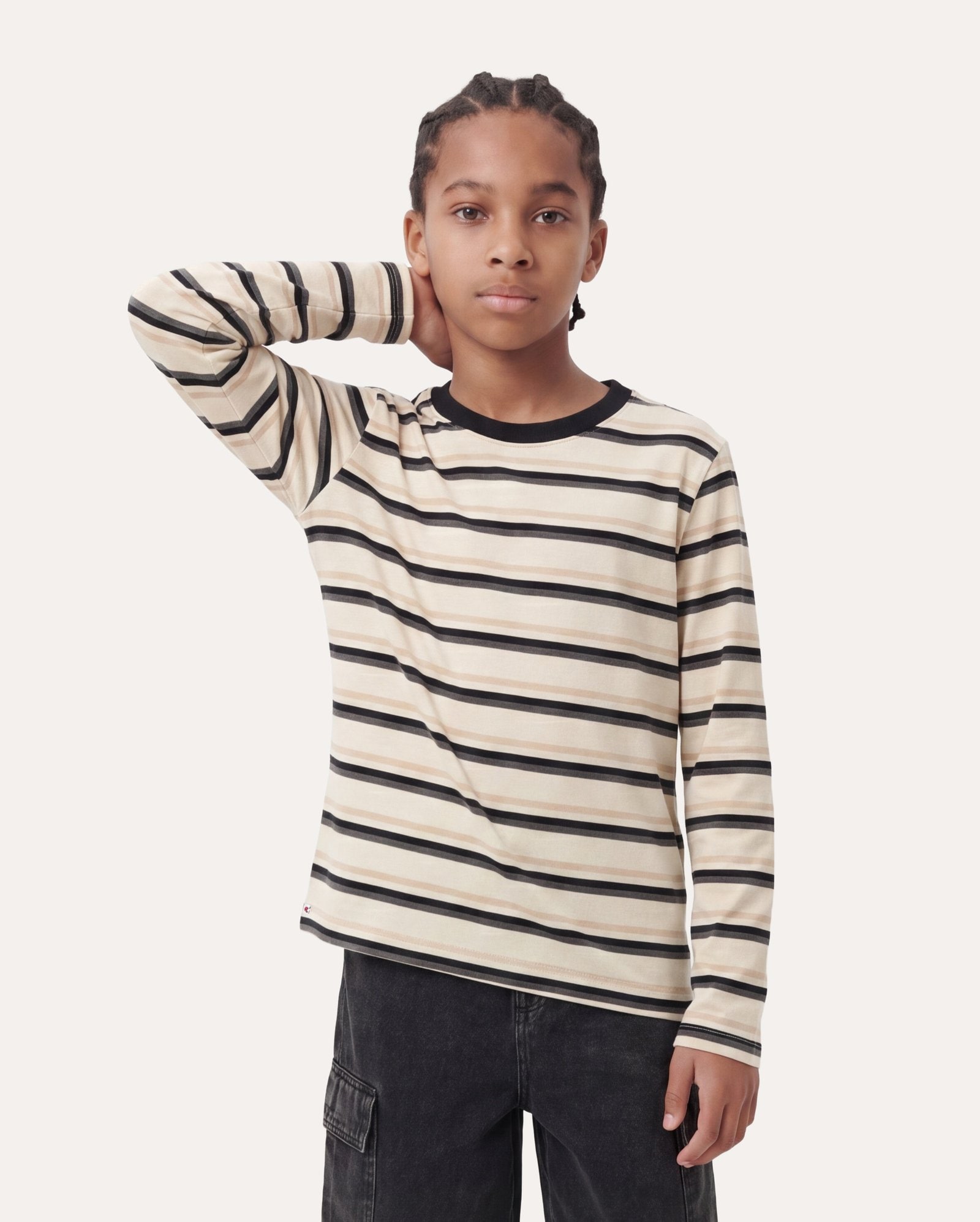 Camiseta infantil listrada manga longa 6-14A - multicor