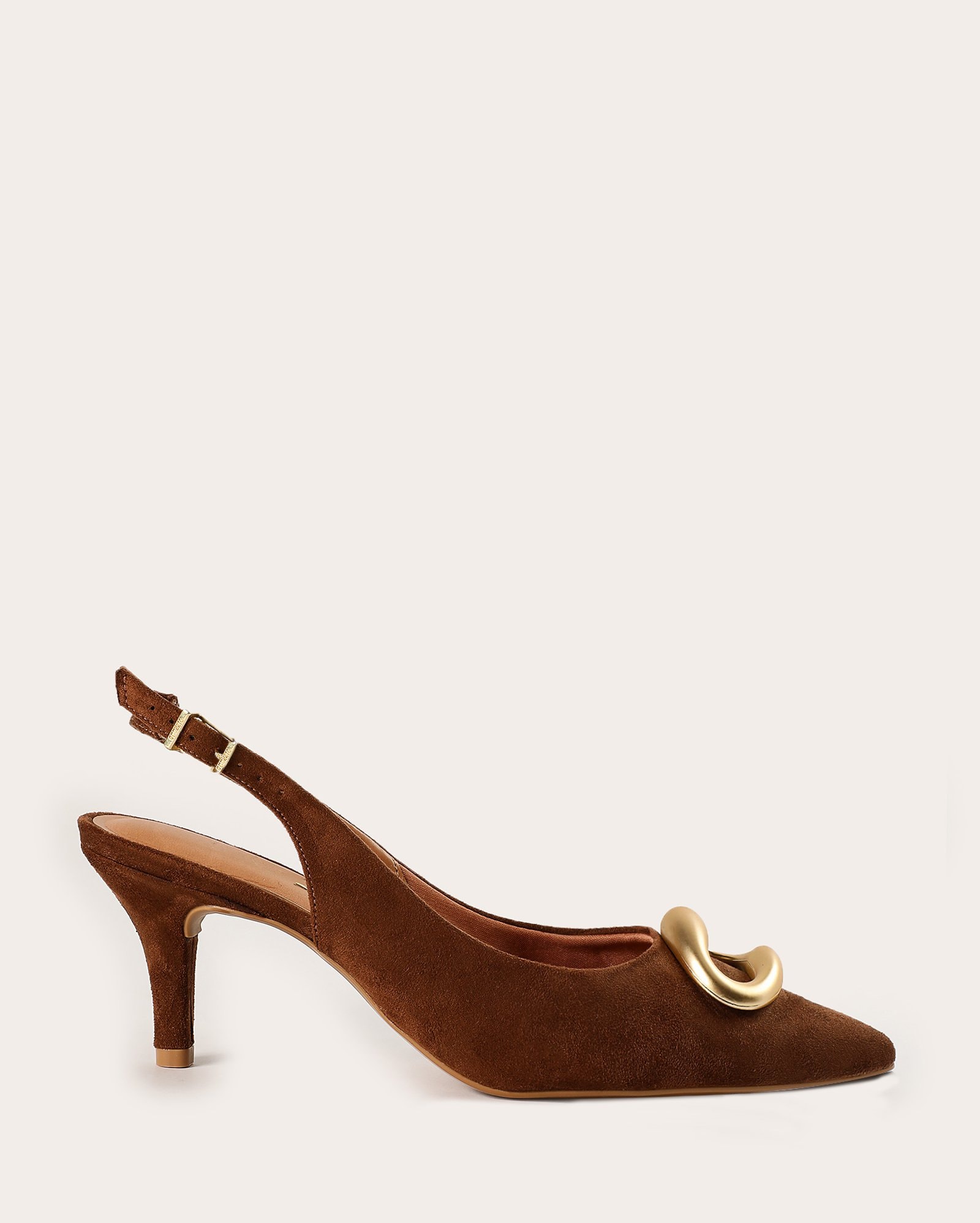 Scarpin slingback com fivela salto médio - Marrom | Vizzano