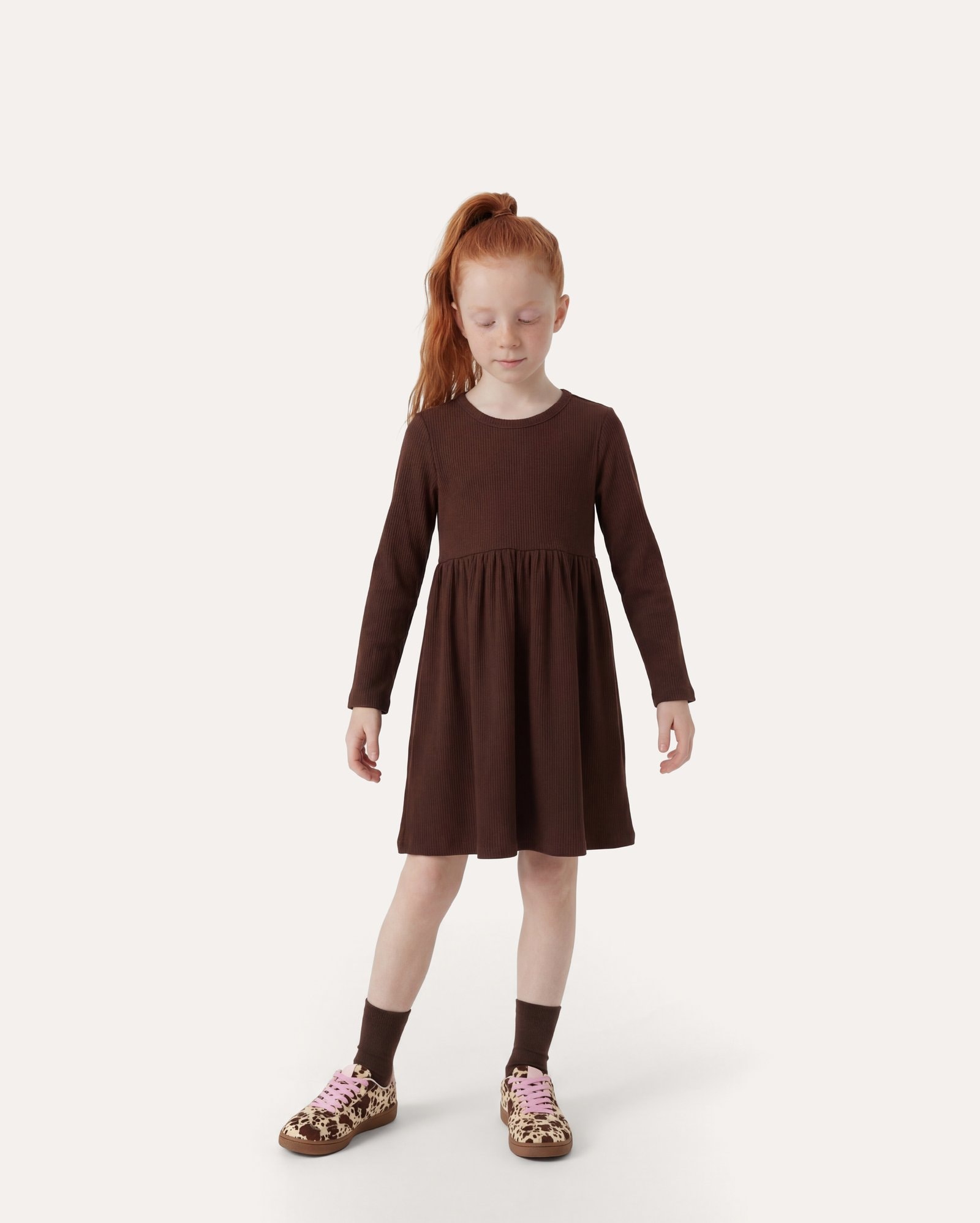 Vestido infantil básico canelado 6-14A - marrom