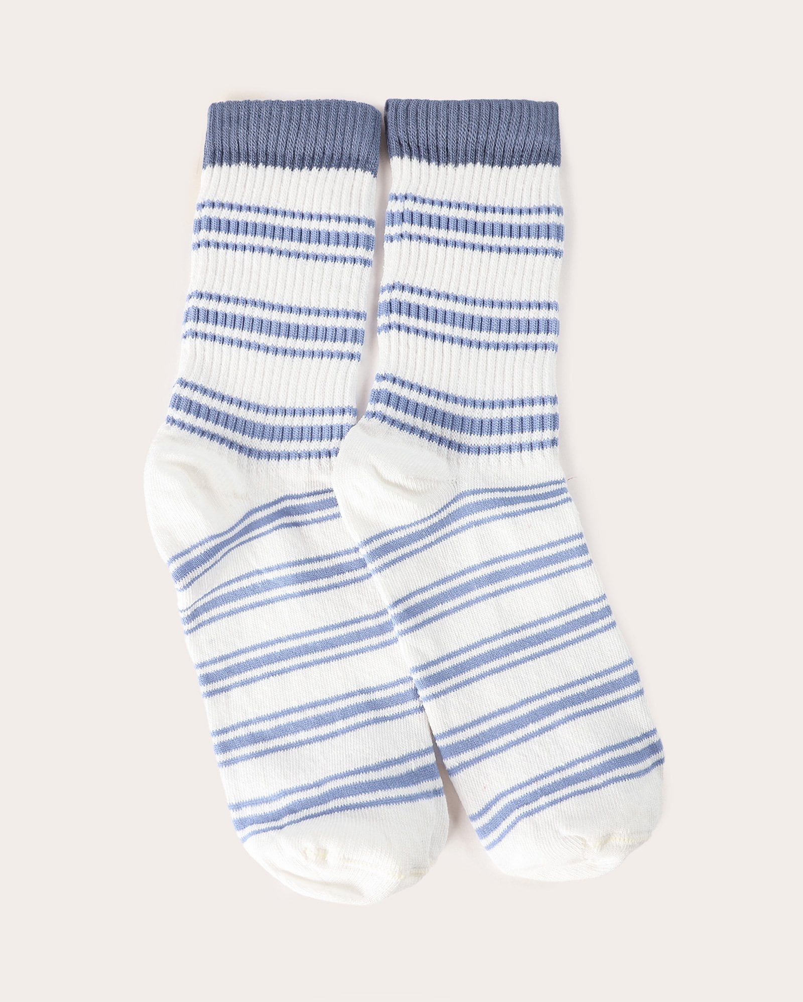 Meia feminina cano médio listrada - Azul Claro