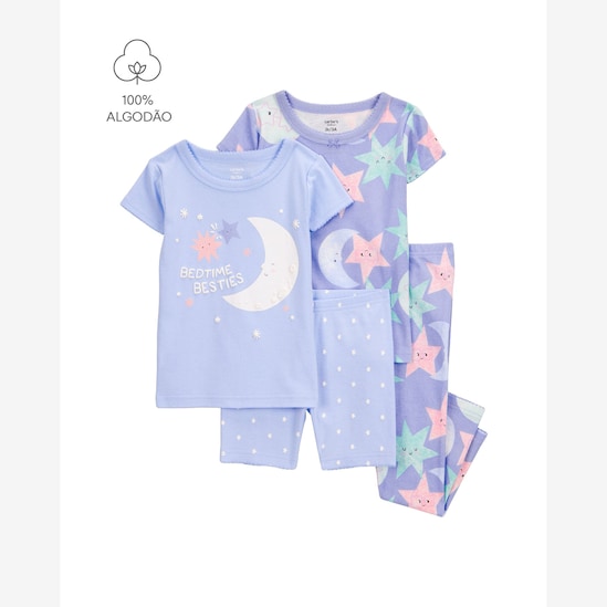 Pijama infantil 4 peças lua e estrelas - multicor | Carter's