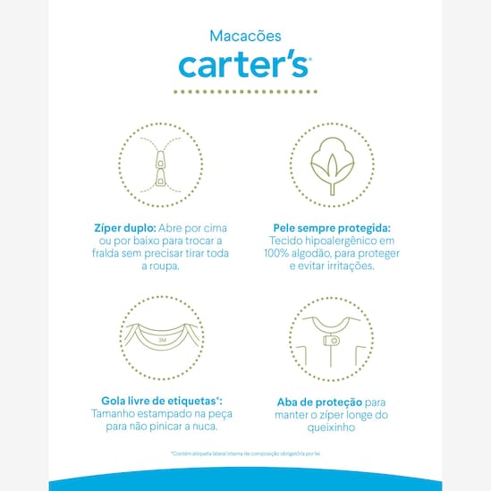 Macacão pijama bebê com pezinho coração - multicor | Carter's