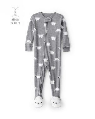 Macacão pijama bebê com pezinho urso - cinza | Carter's