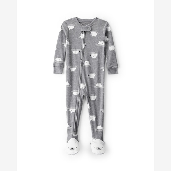 Macacão pijama bebê com pezinho urso - cinza | Carter's