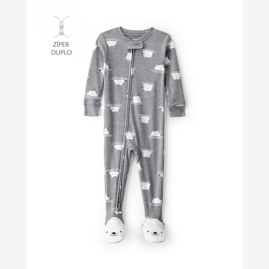 Macacão pijama bebê com pezinho urso - cinza | Carter's