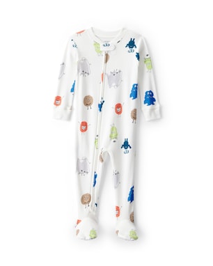 Macacão pijama bebê com pezinho monstrinhos - off-white | Carter's