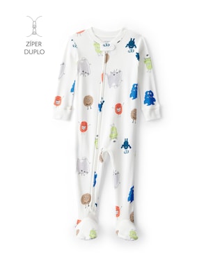 Macacão pijama bebê com pezinho monstrinhos - off-white | Carter's