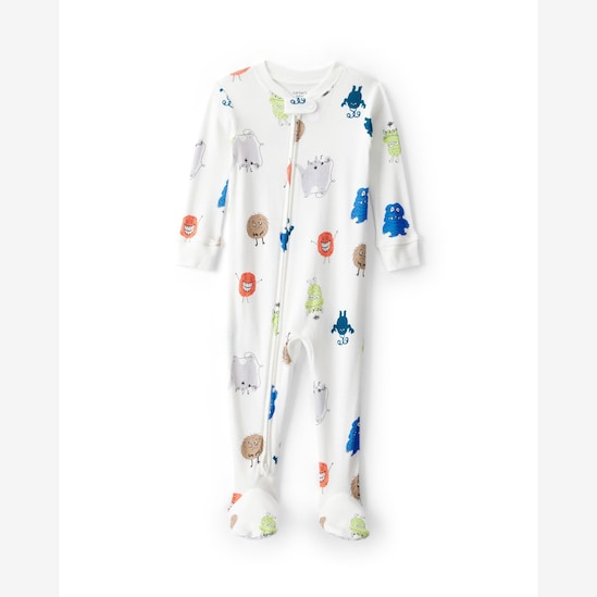 Macacão pijama bebê com pezinho monstrinhos - off-white | Carter's