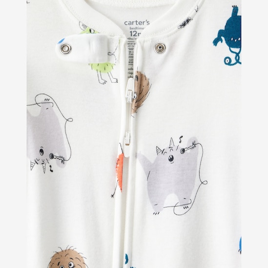Macacão pijama bebê com pezinho monstrinhos - off-white | Carter's