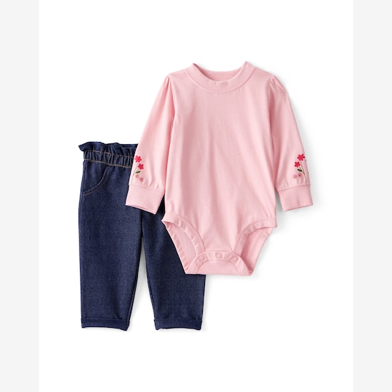 Conjunto longo bebê 2 peças jeans floral - multicor | Carter's