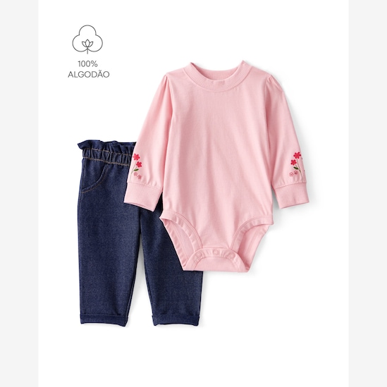 Conjunto longo bebê 2 peças jeans floral - multicor | Carter's