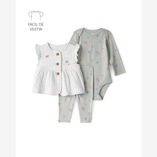 Conjunto longo bebê 3 peças matelassê borboletas - multicor | Carter's