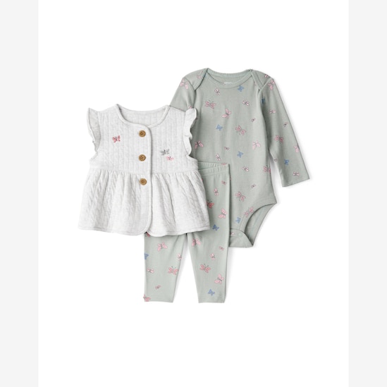 Conjunto longo bebê 3 peças matelassê borboletas - multicor | Carter's