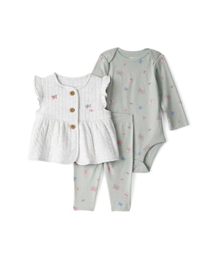 Conjunto longo bebê 3 peças matelassê borboletas - multicor | Carter's