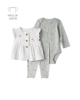 Conjunto longo bebê 3 peças matelassê borboletas - multicor | Carter's