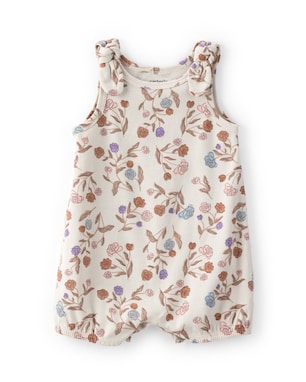 Macaquinho bebê floral com laço - bege | Carter's