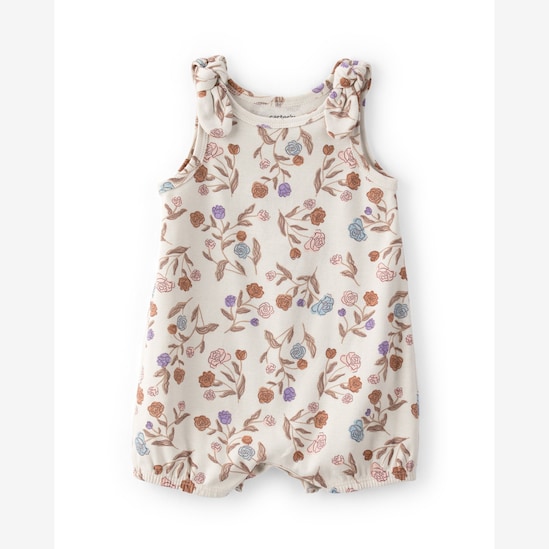 Macaquinho bebê floral com laço - bege | Carter's