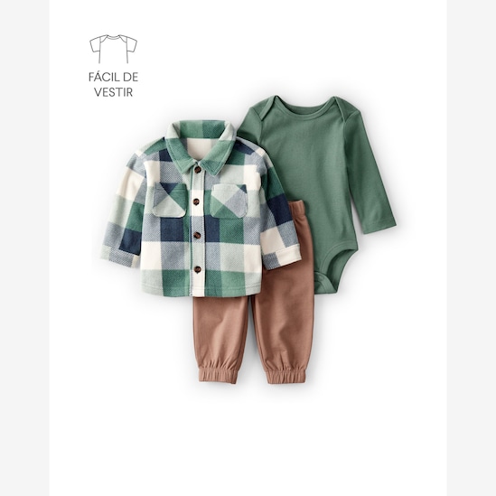 Conjunto longo bebê 3 peças xadrez - multicor | Carter's