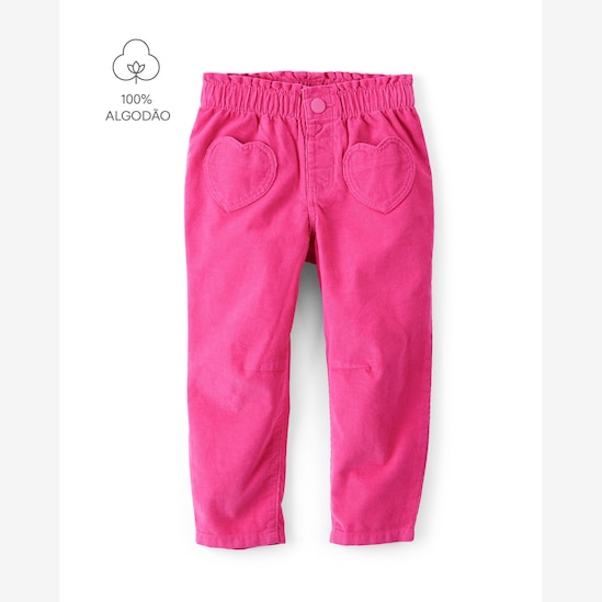Calça sarja infantil baggy corações - rosa | Carter's