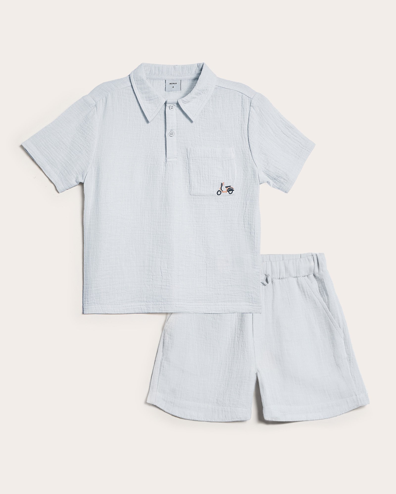 Conjunto curto infantil de algodão motinha 1-6A - azul