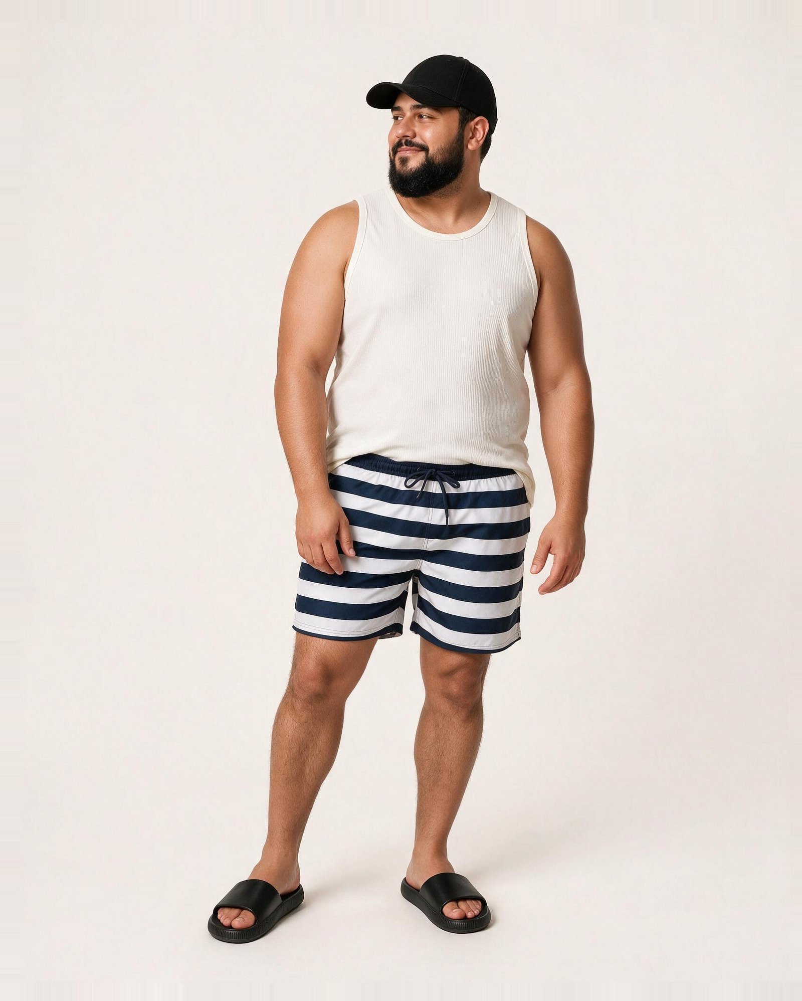 Short água plus size masculino listrado - Multicor