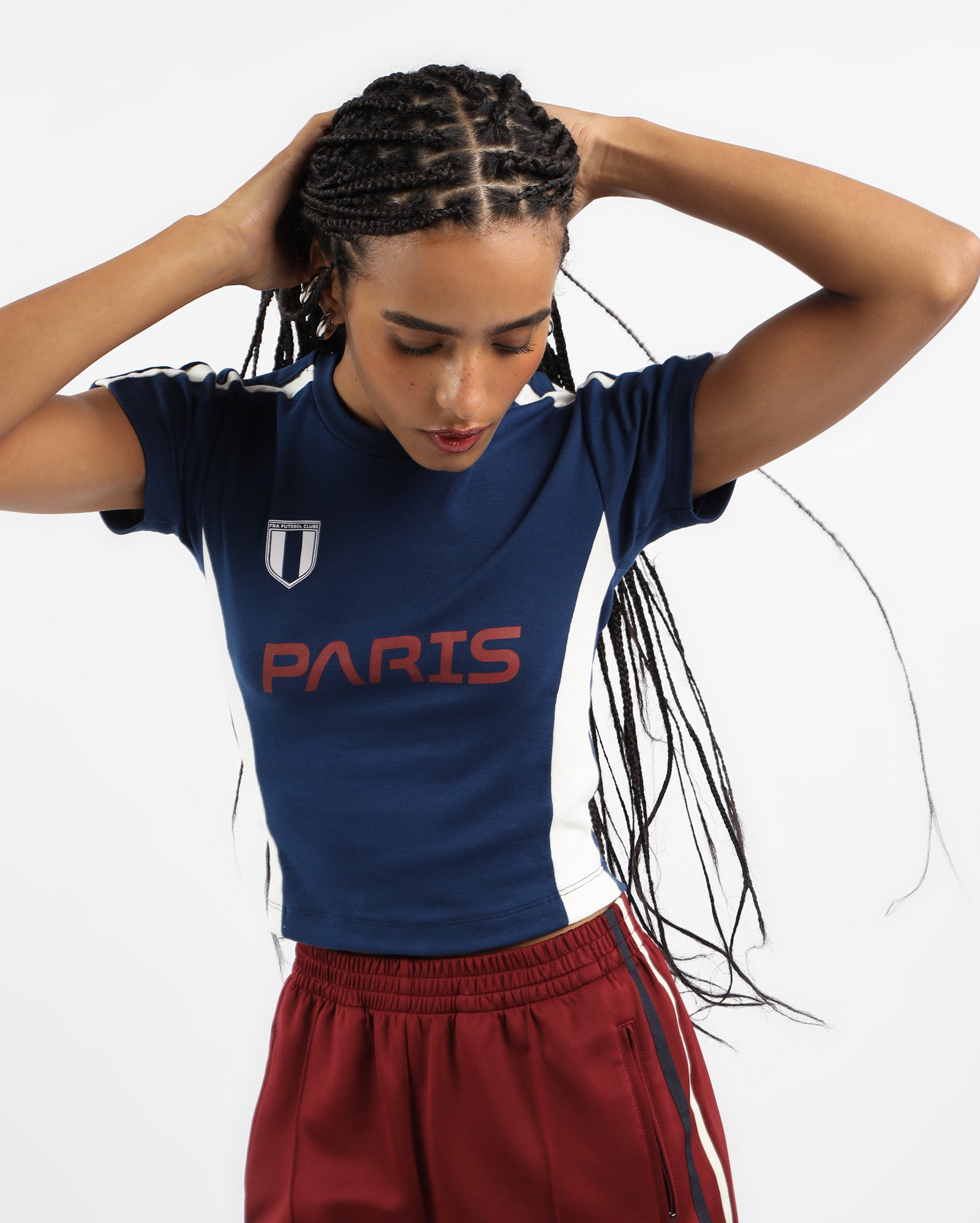 Camiseta feminina baby tee Paris - azul