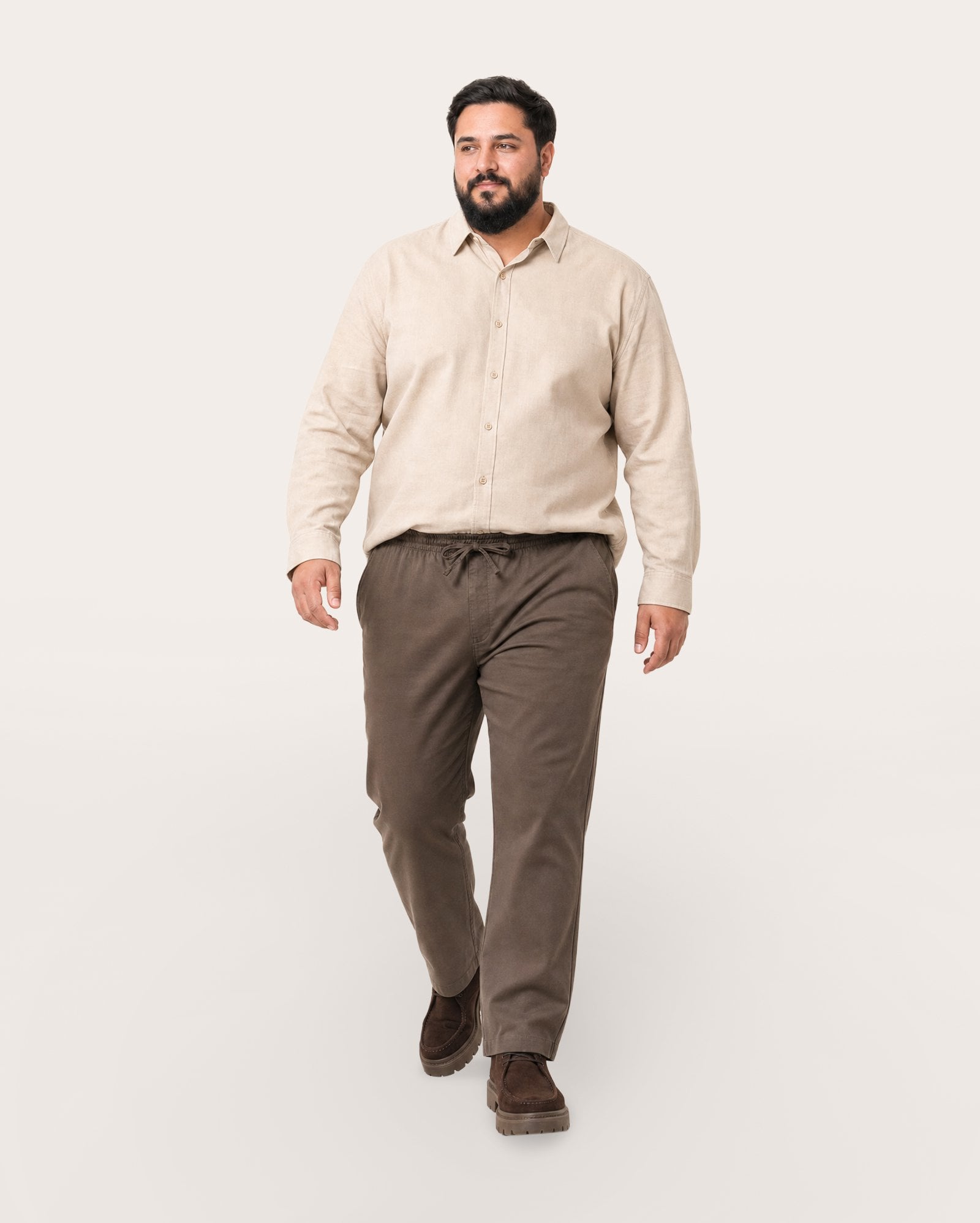 Calça plus size masculina slim com linho de amarrar - Marrom