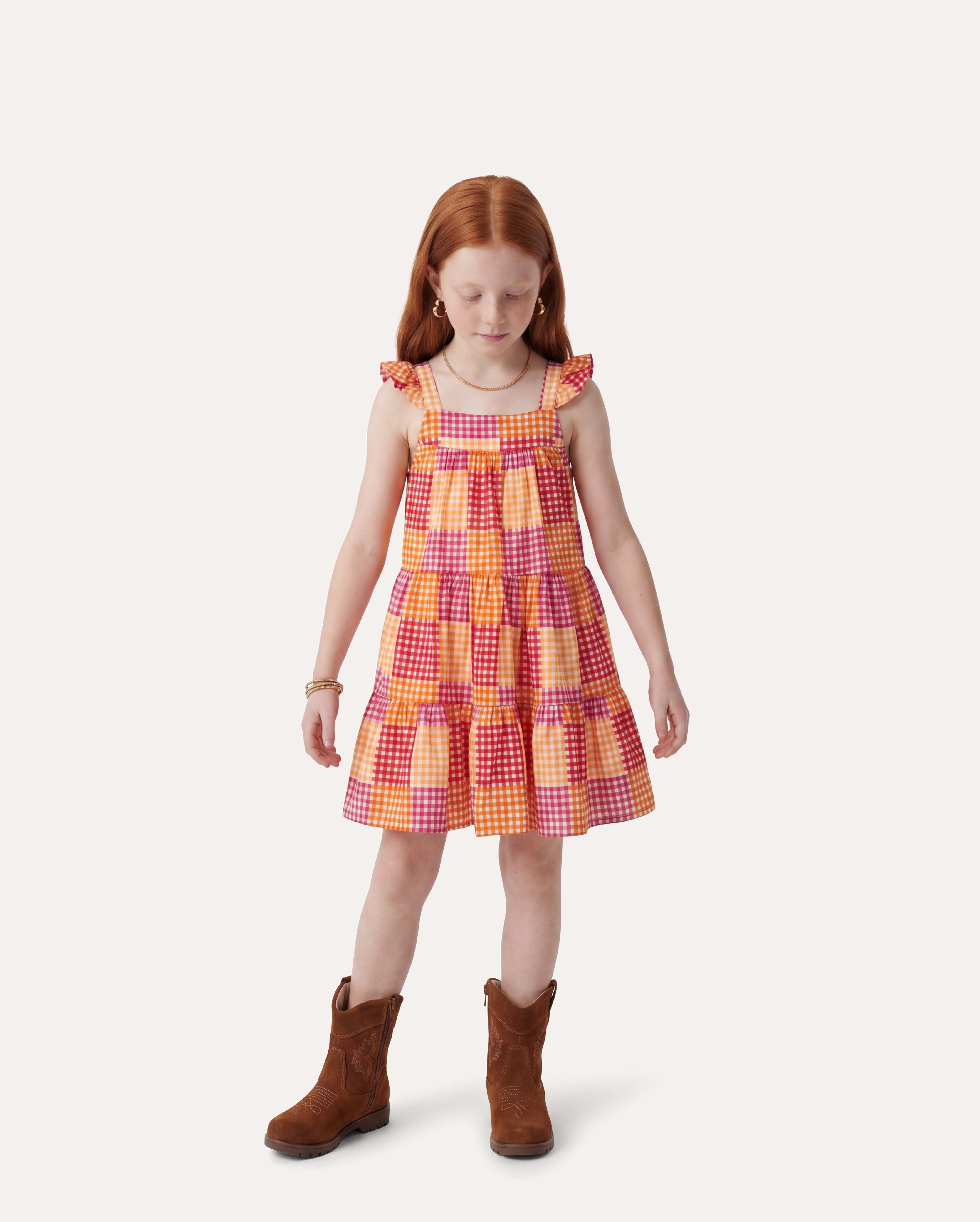 Vestido infantil evasê com babados xadrez 6-14A - multicor