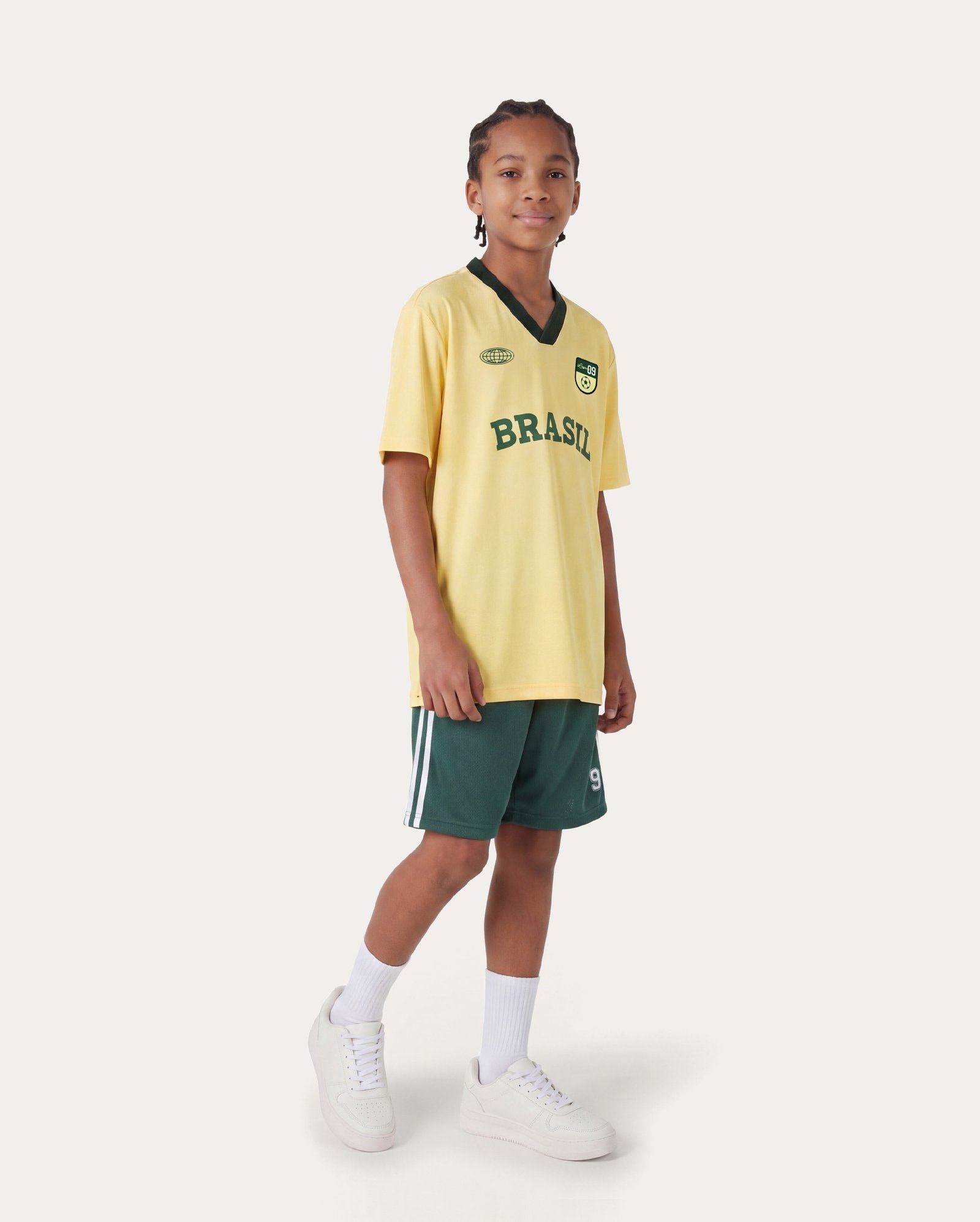 Bermuda infantil número 9 com listras 6-14A - verde