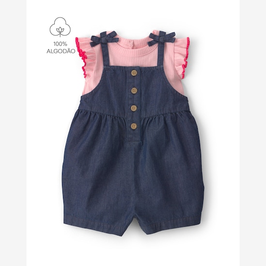 Jardineira jeans bebê com blusa - multicor | Carter's