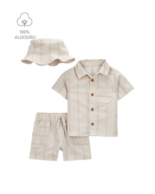 Conjunto curto bebê 2 peças listrado + chapéu - bege | Carter's