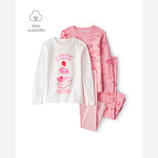 Pijama longo infantil 4 peças docinhos - multicor | Carter's