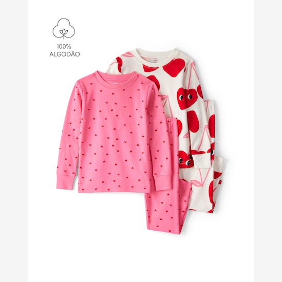 Pijama longo infantil 4 peças corações - multicor | Carter's