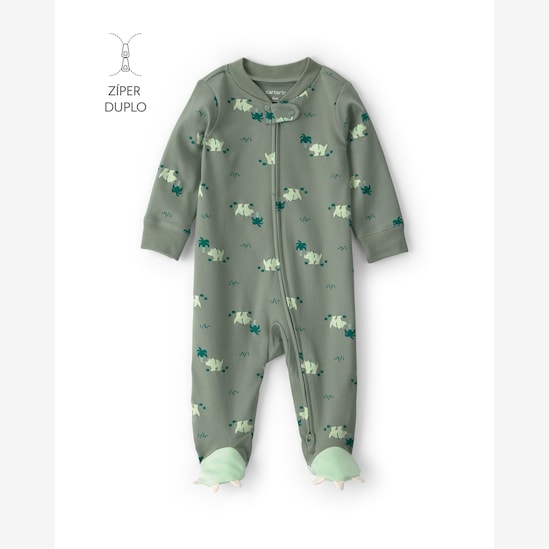 Macacão bebê com pezinho interativo dino - verde | Carter's
