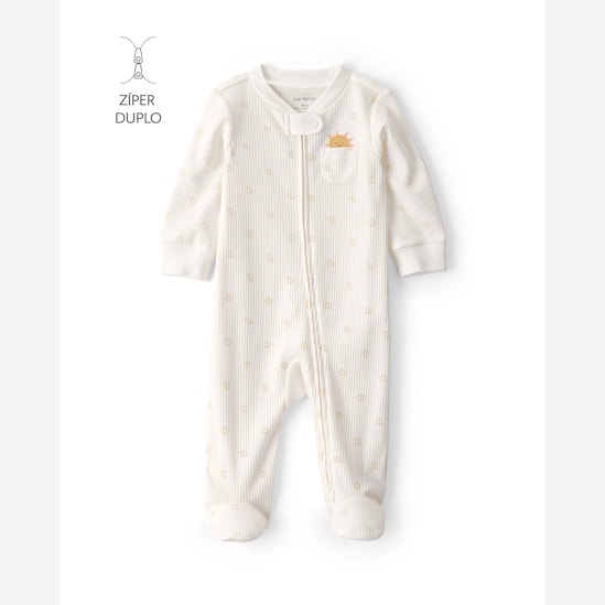 Macacão bebê com pezinho canelado sol - off-white | Carter's